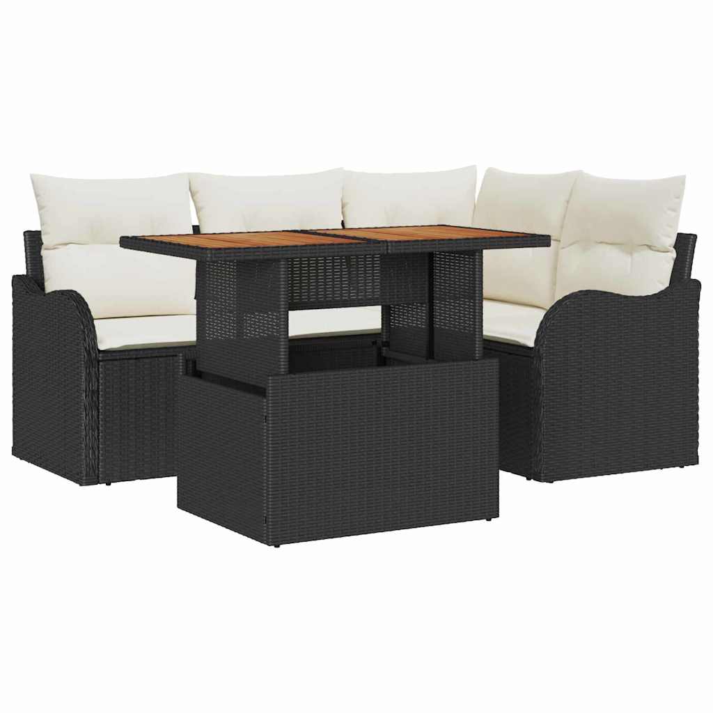 Garten-Sofa-Set mit Speicher 5 pcs Schwarz Poly Rattan
